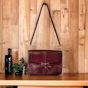 Vintage Jane Shilton Burgundy Horsebit Shoulder Bag